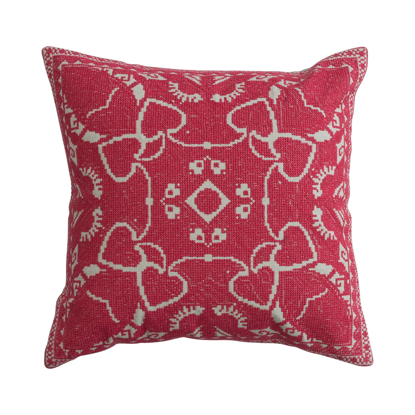 16" Square Cotton Pillow with Embroidered Design & Chambray Back
