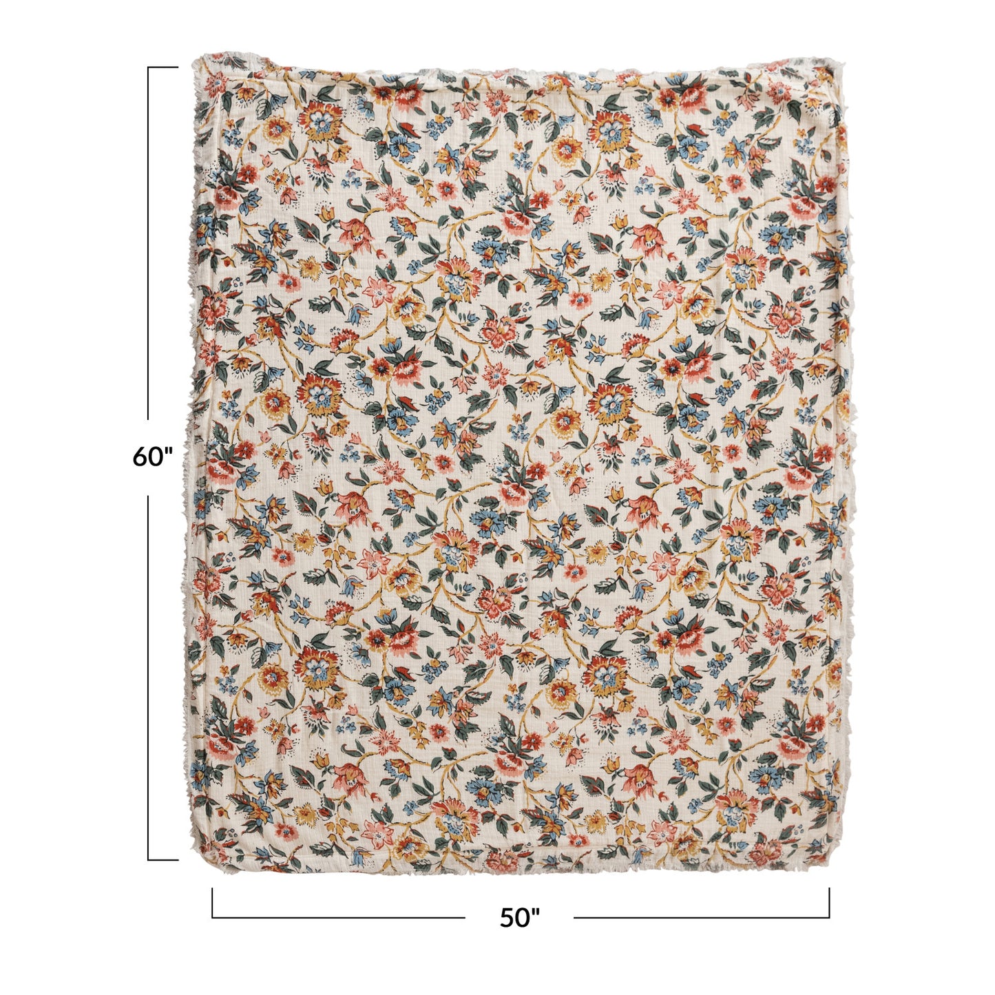 FloralWoven Cotton Printed Throw w/ Sherpa Back