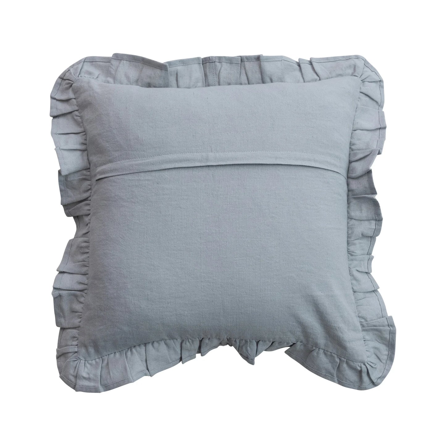 Blue Cotton & Linen Ruffle Pillow