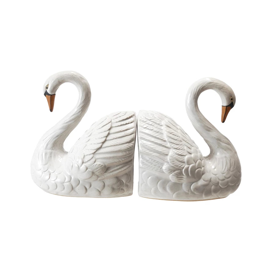 Stoneware Swan Bookends