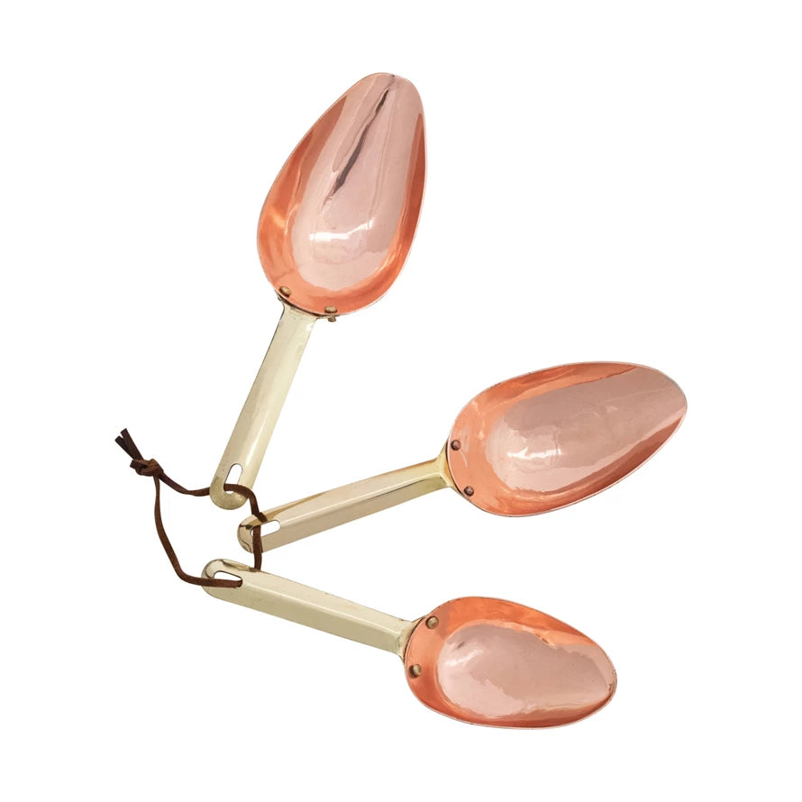 Stainless Steel Scoops w/ Leather Tie, Copper & Brass Finish