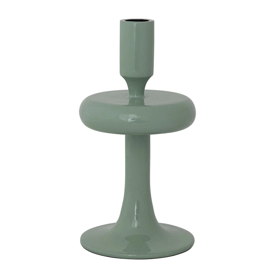 Enameled Aluminum Taper Holder, Eucalyptus Color