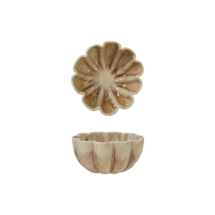 Stoneware Fluted Scalloped Bowl, Reactive Crackle Glaze