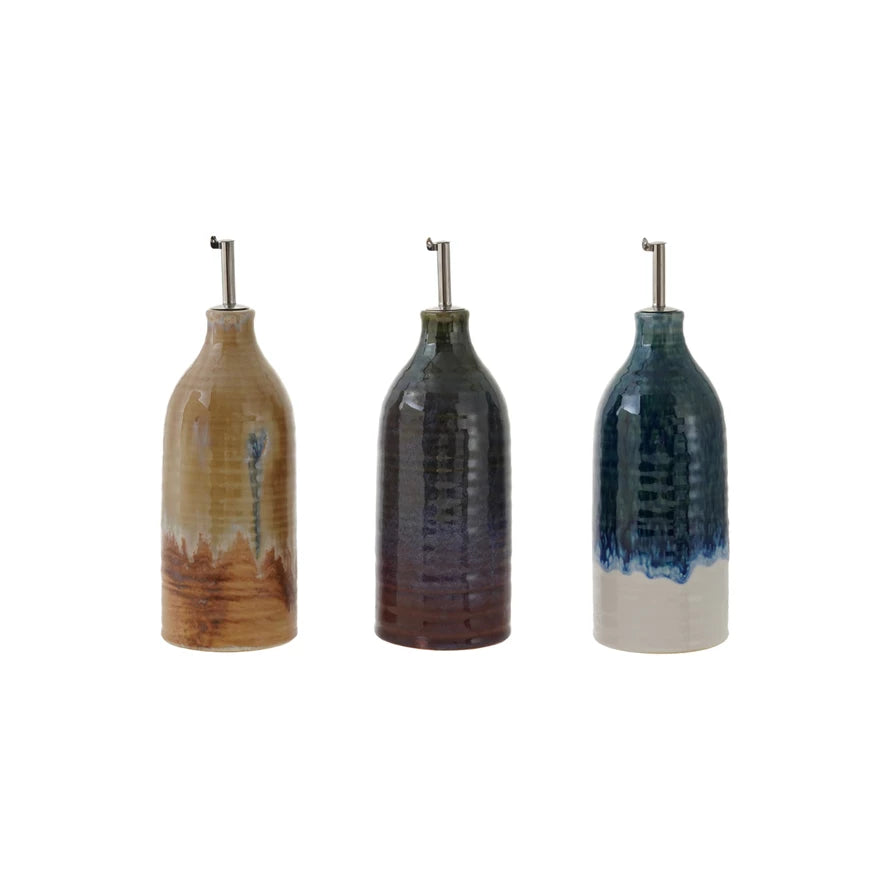 26 oz. Stoneware Oil Cruet with Stainless Steel Spout