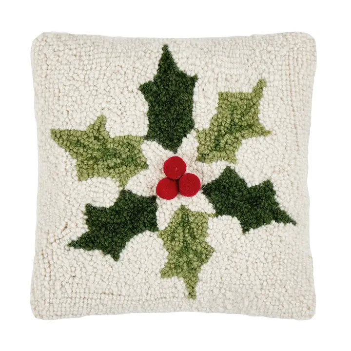 Holly Snowflake with Poms Hook Pillow