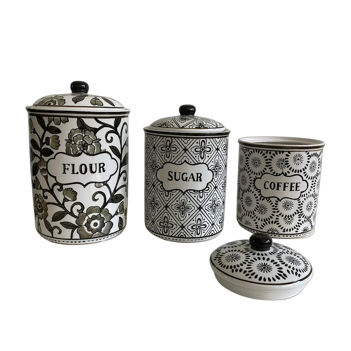 3 Piece Black & White Canister Set