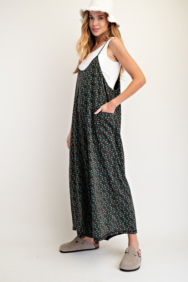 Floral Print Cotton Jersey Jumpsuit