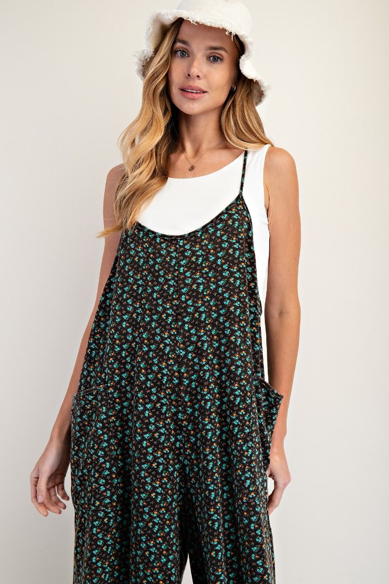 Floral Print Cotton Jersey Jumpsuit