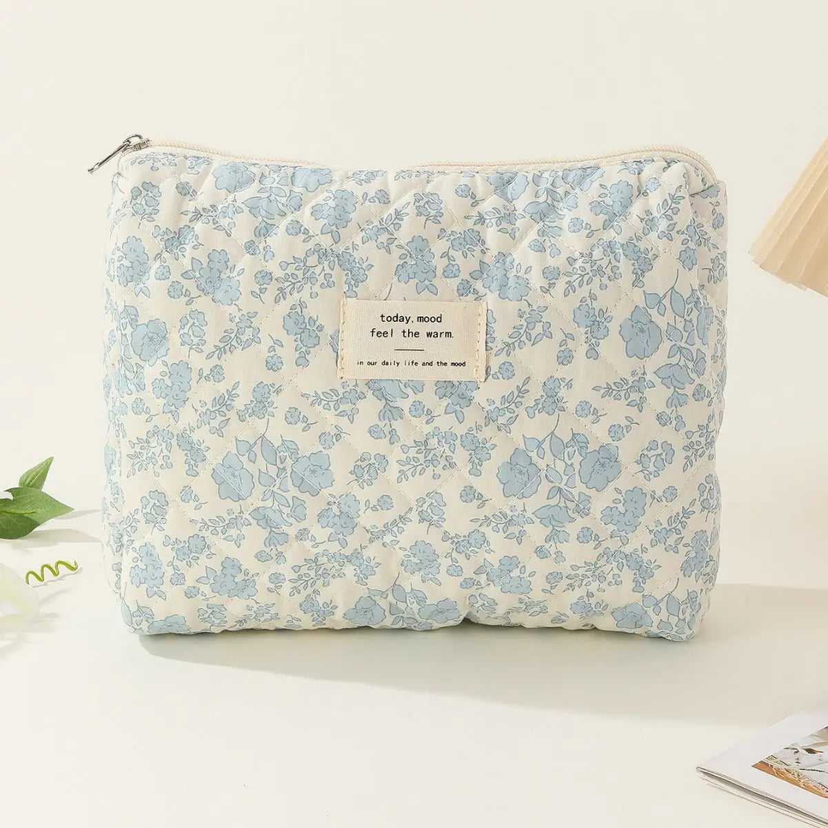 Midi Floral Quilted Cosmetic Bag Blue