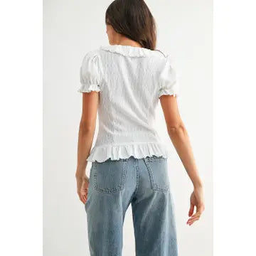 Ruffled Lace-Up Peplum Top