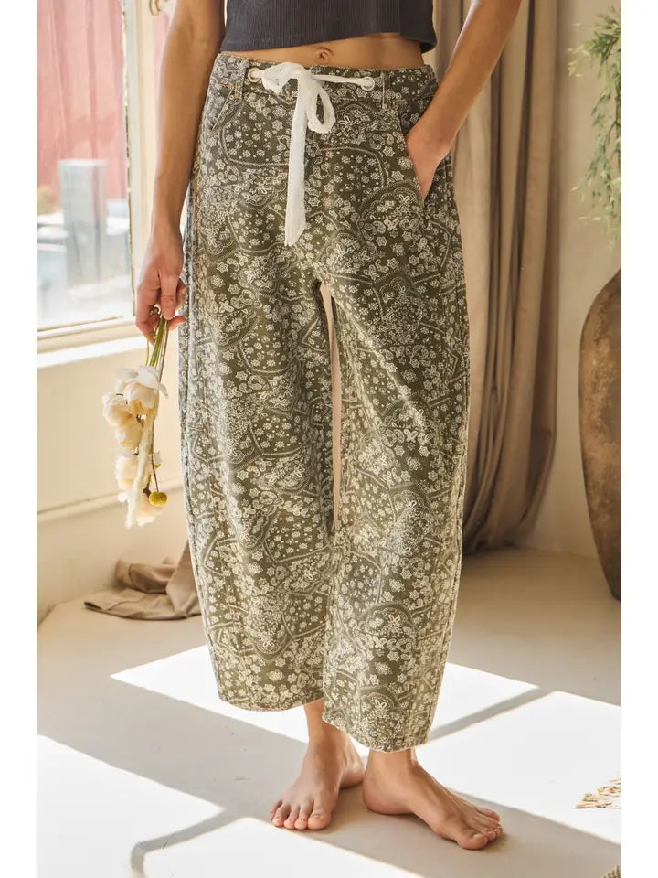 Washed Paisley Denim Pants