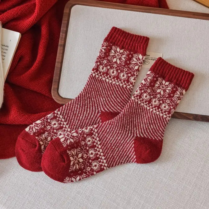 Christmas Red Fair Isle Socks