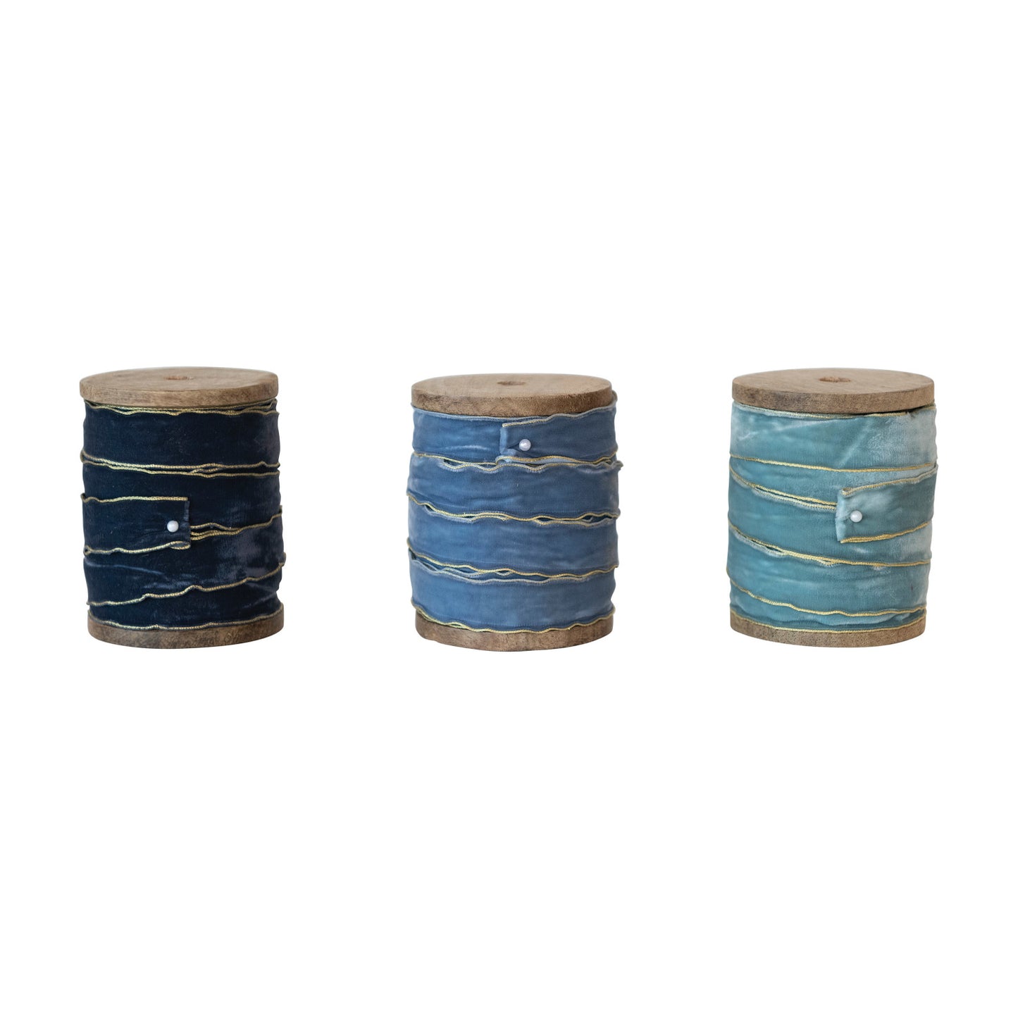 5 Yard Velvet Ribbon w/ Metallic Edges on Wood Spool, 3 Colors