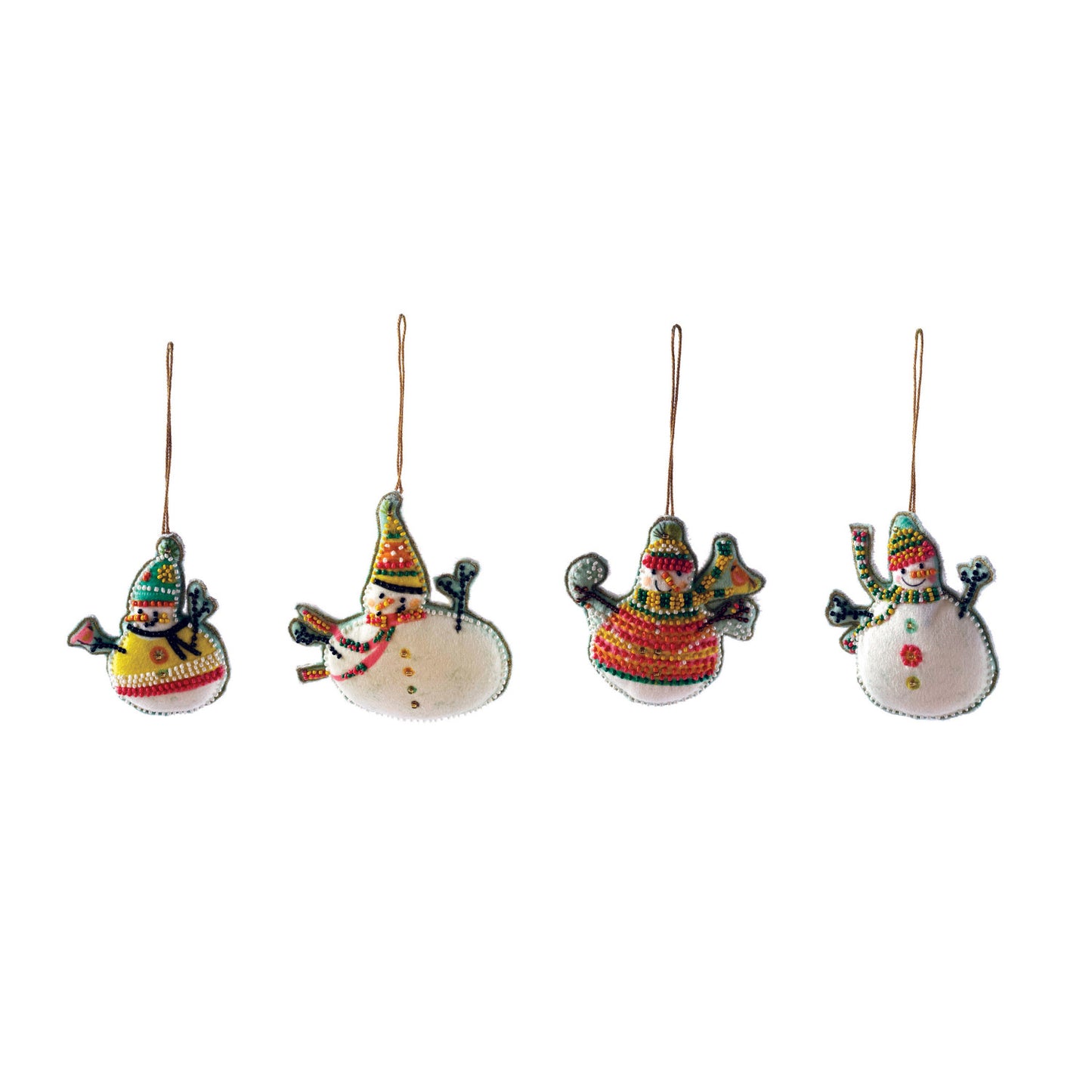 Cotton Velvet Snowman Ornament w/ Embroidery & Glass Beads, 4 Styles ©