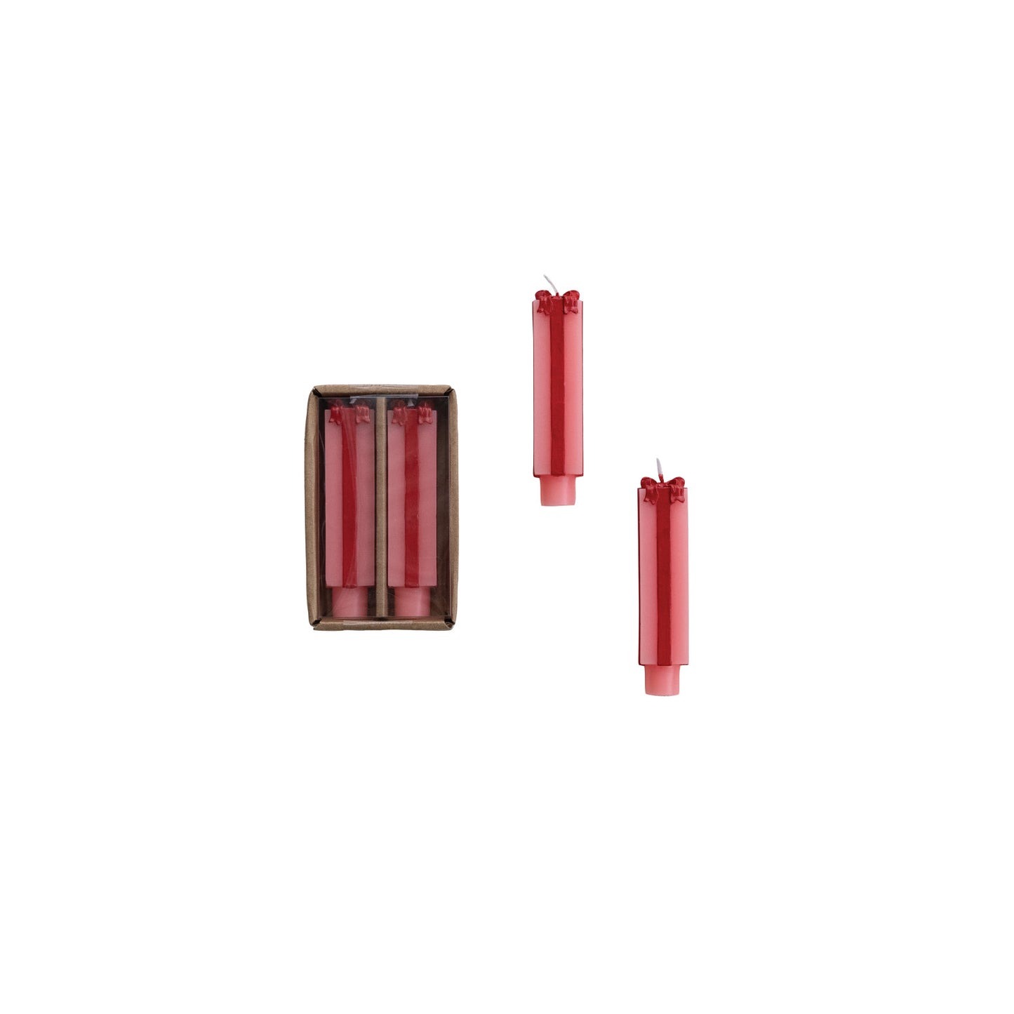 Unscented Package Shaped Taper Candles in Box, Pink & Red, Set of 2