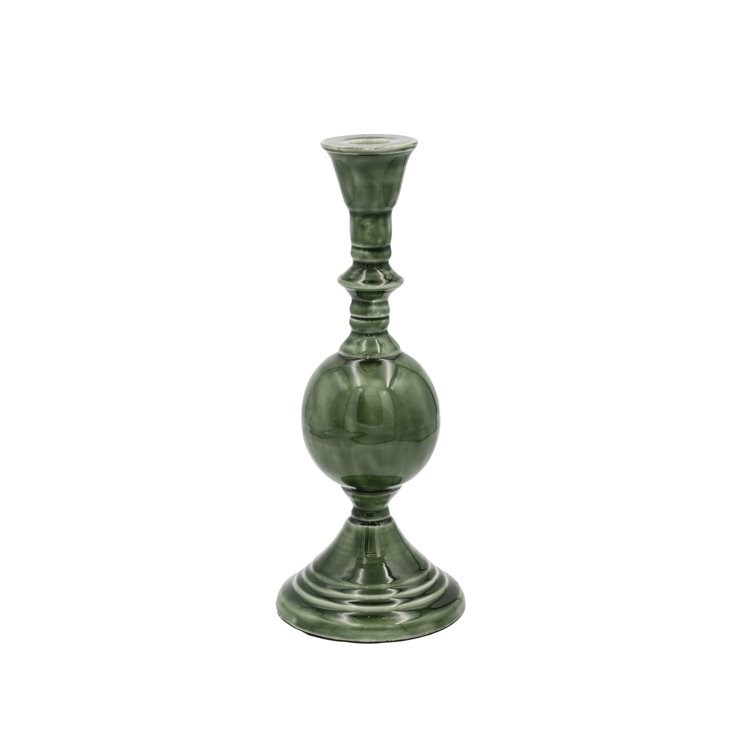 4" Round x 10"H Enameled Metal Taper Holder, Green