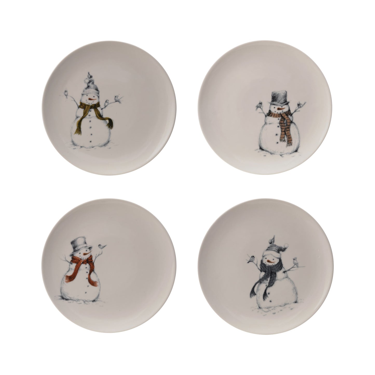 10" Round Stoneware Plate with Snowman & Bird Image, 4 Styles ©