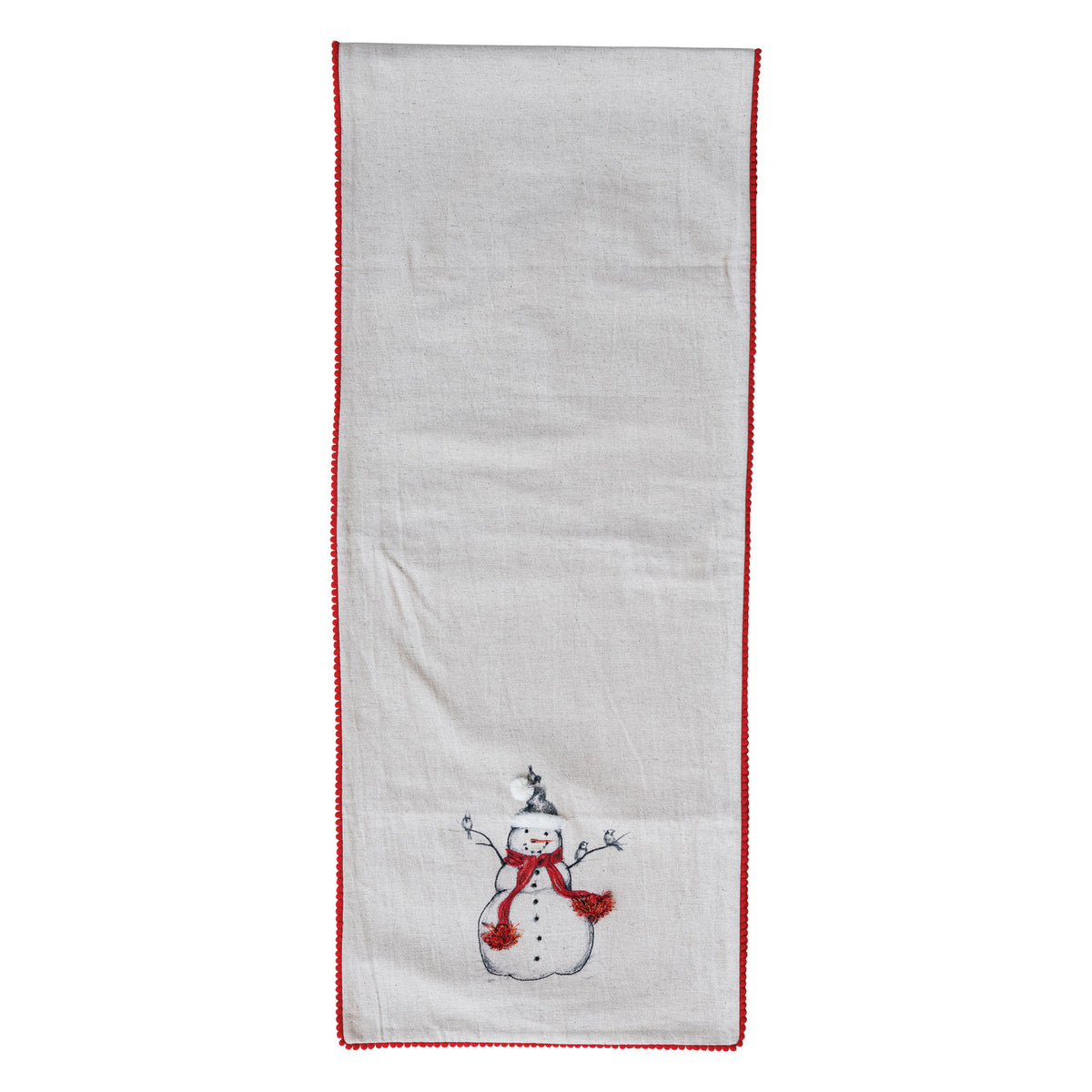 Table Runner with Embroidered Snowman & Bird Image