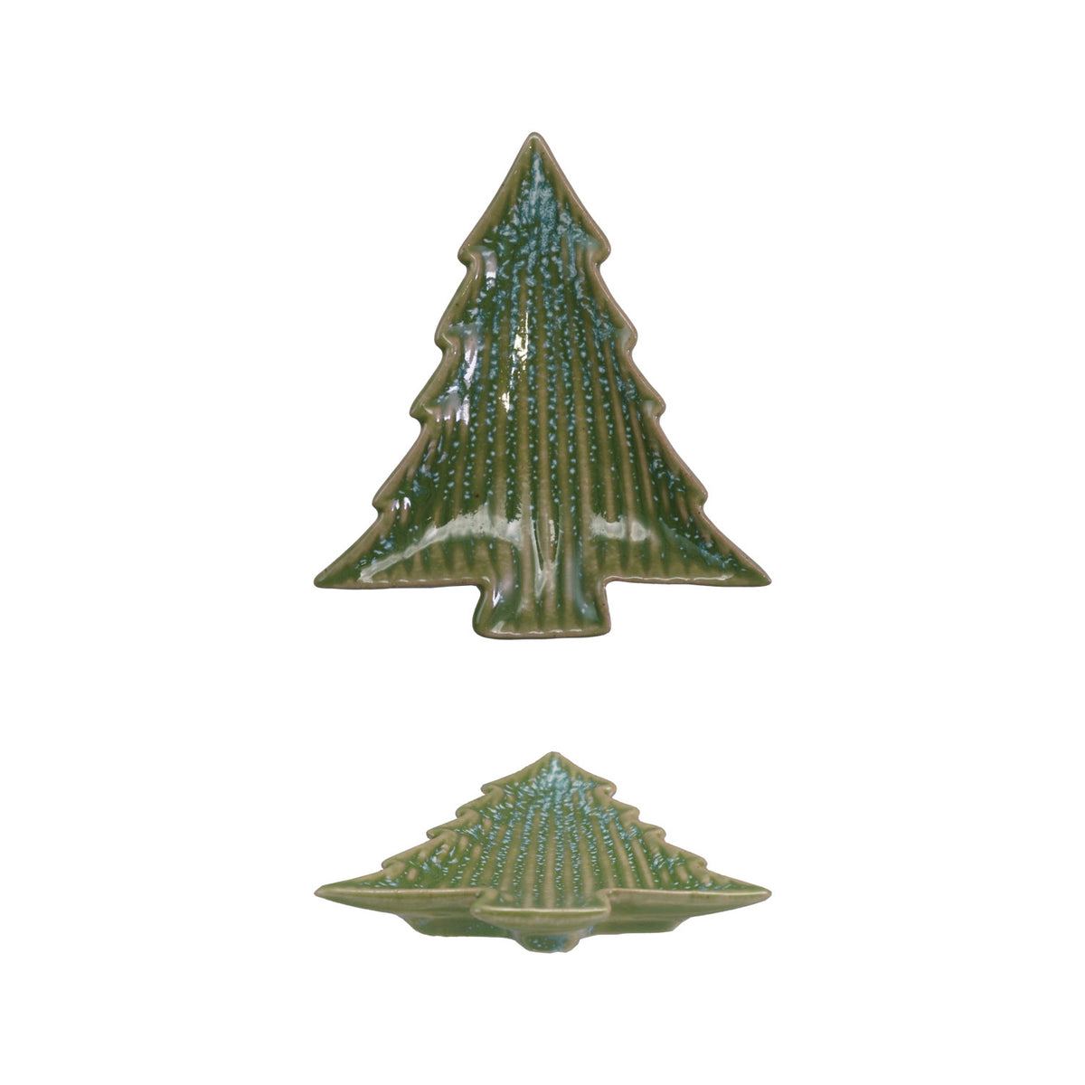 Stoneware Ribbed Tree Shaped Plate, Blue & Green