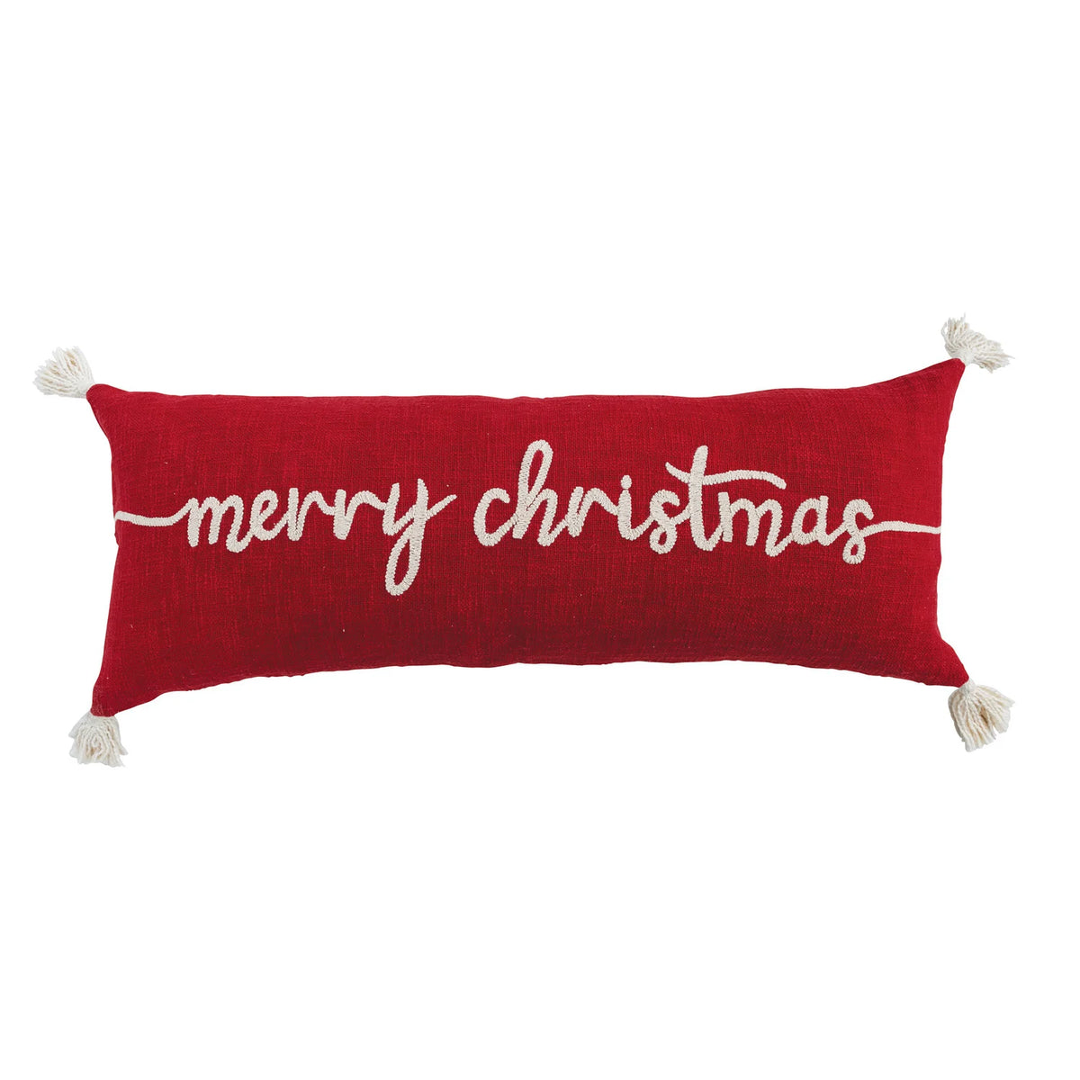 "Merry Christmas" Embroidered Lumbar Pillow