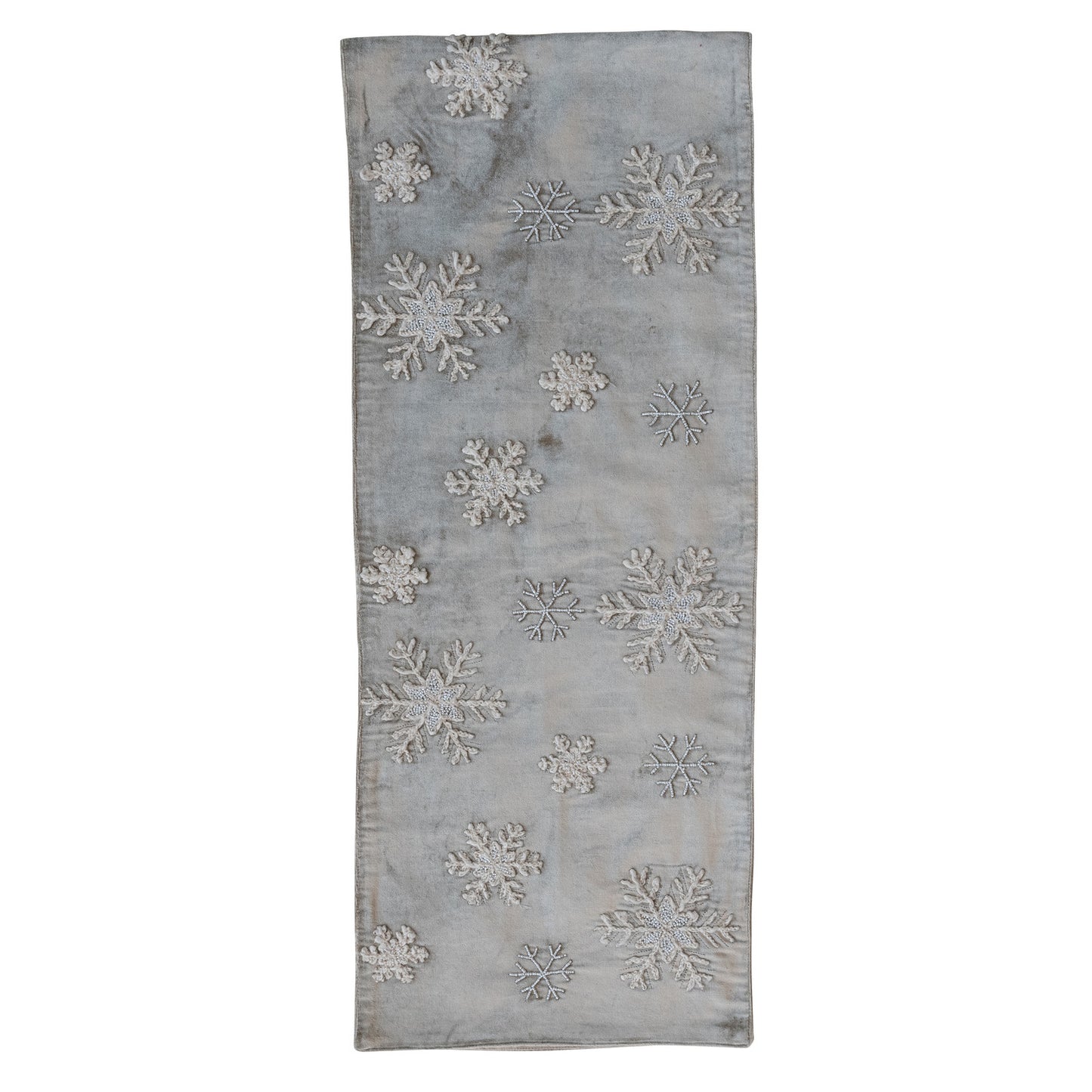 Cotton Blend Velvet Table Runner with Embroidered Snowflakes & Beads