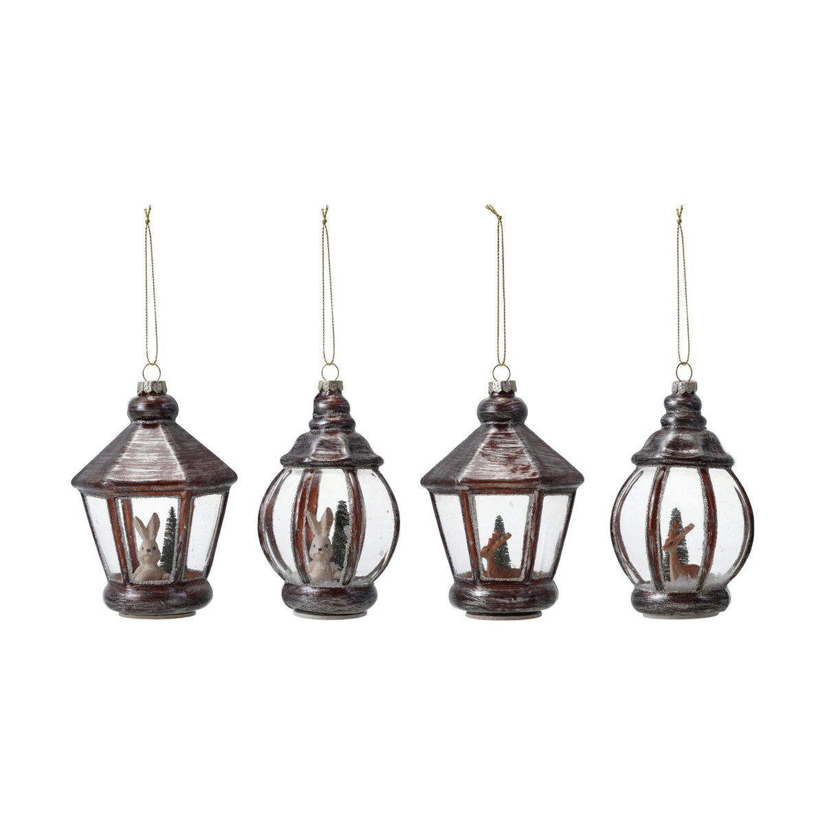 Glass Lantern Ornament with Bunny/Deer
