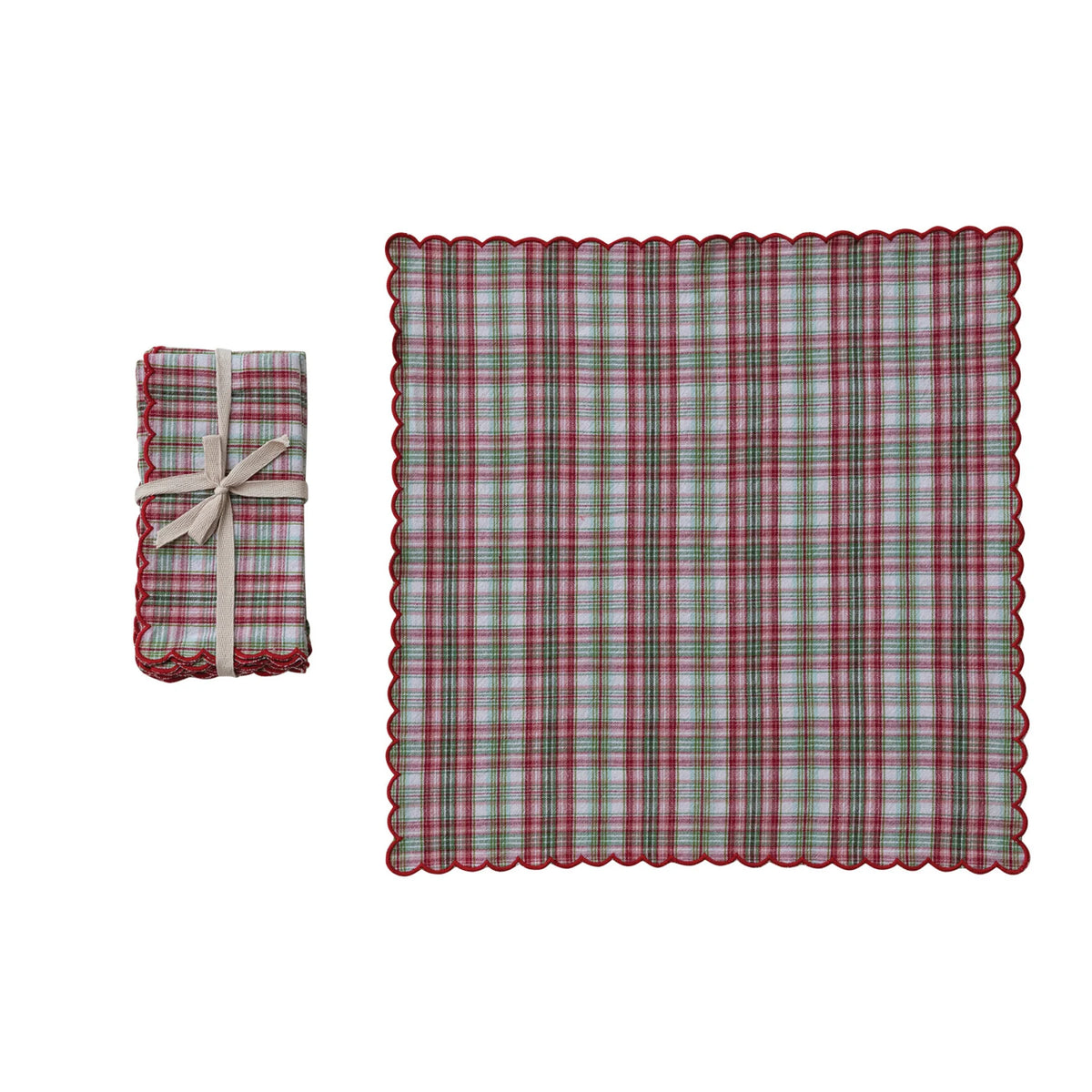 Set/4 Cotton Scalloped Napkins with Stitched Edges