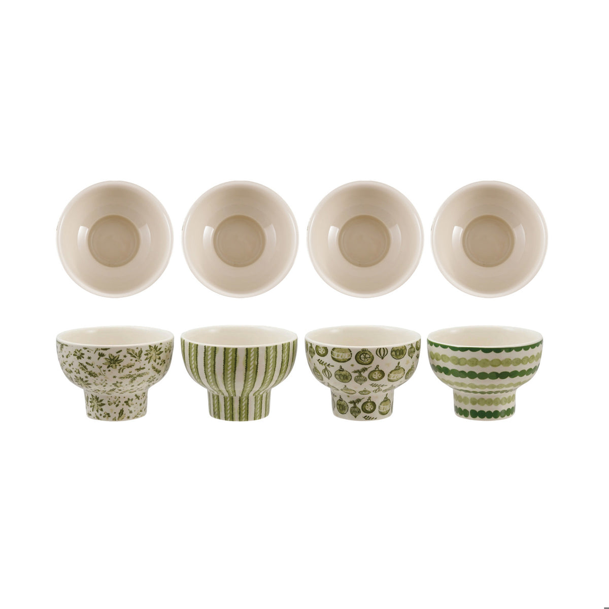 Stoneware Footed Bowl with Holiday Pattern