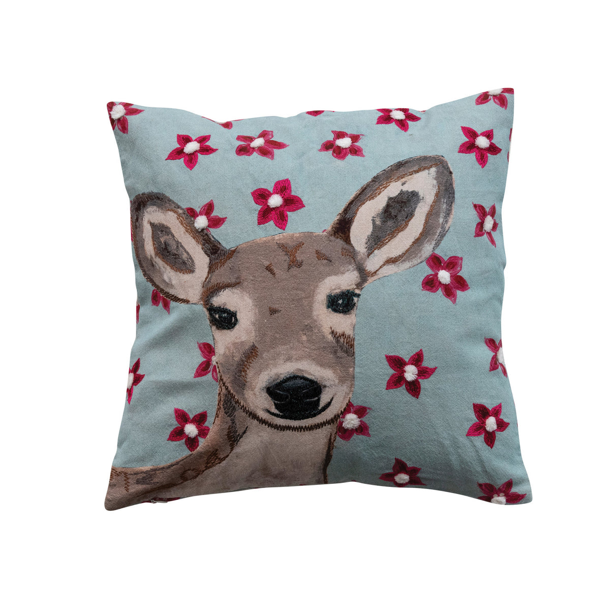 18" Square Cotton Printed Pillow with Deer