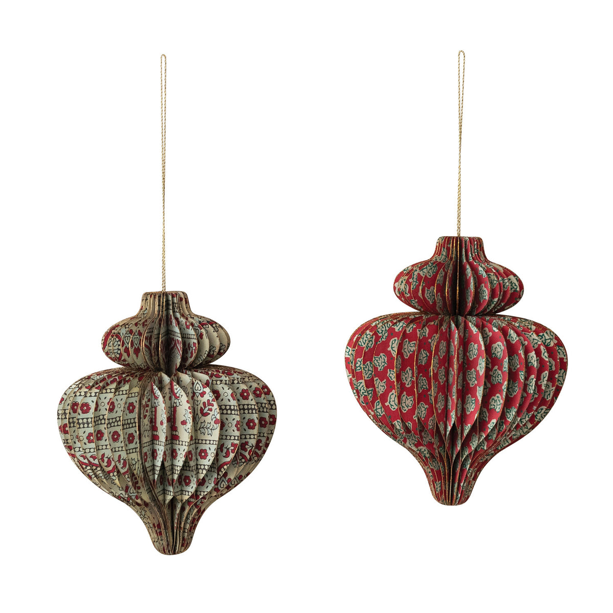 9" Handmade Recycled Block Printed Paper Folding Finial