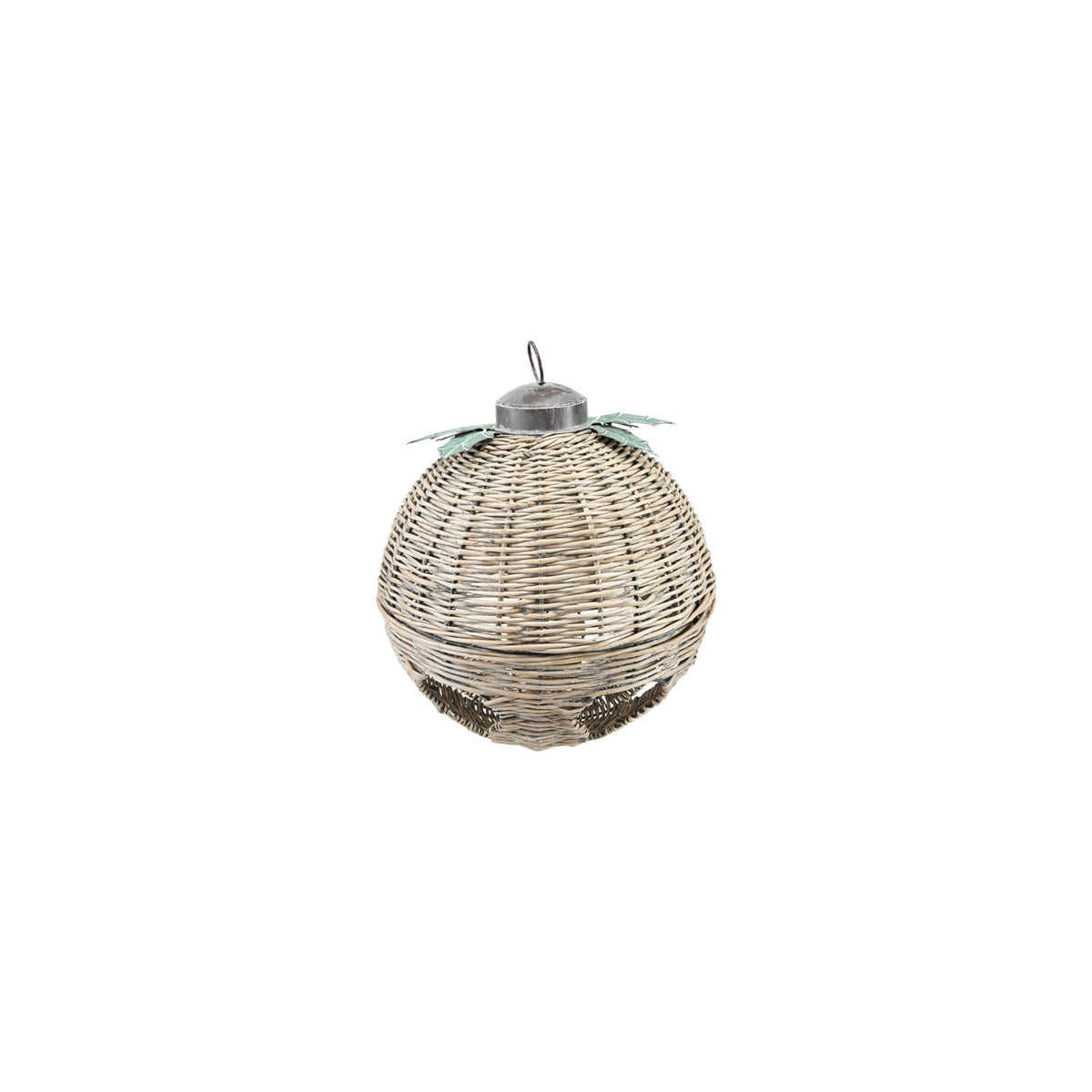 Oversized Hand-Woven Rattan Bell with Metal Leaves