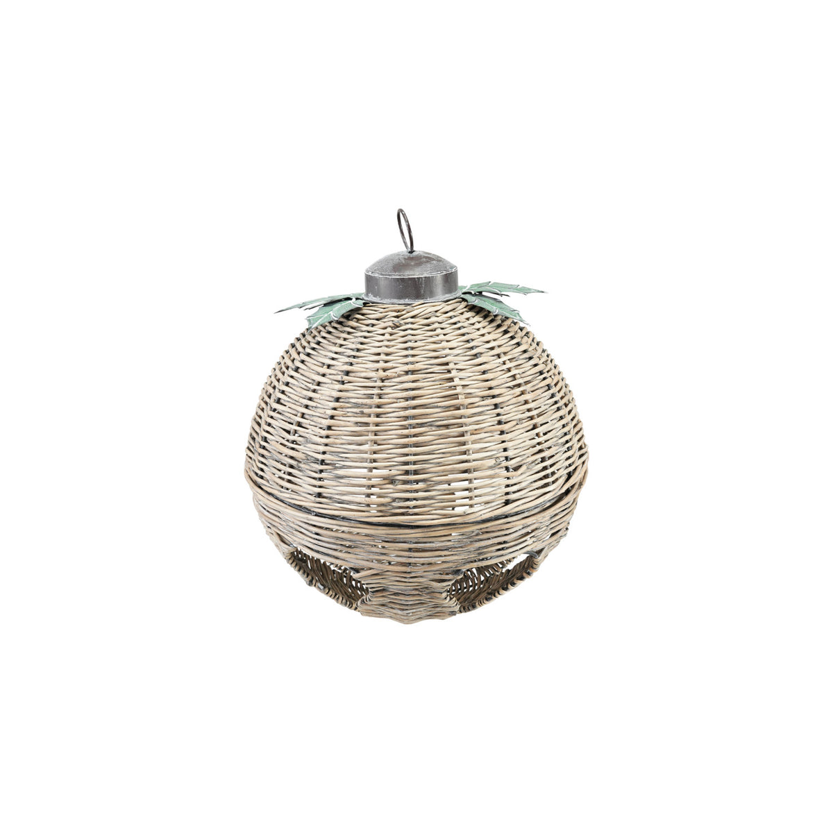 Oversized Hand-Woven Rattan Bell with Metal Leaves