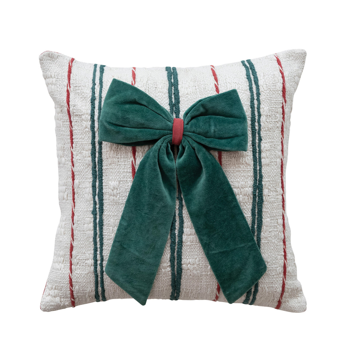 18" Velvet Bow Cotton Slub Pillow