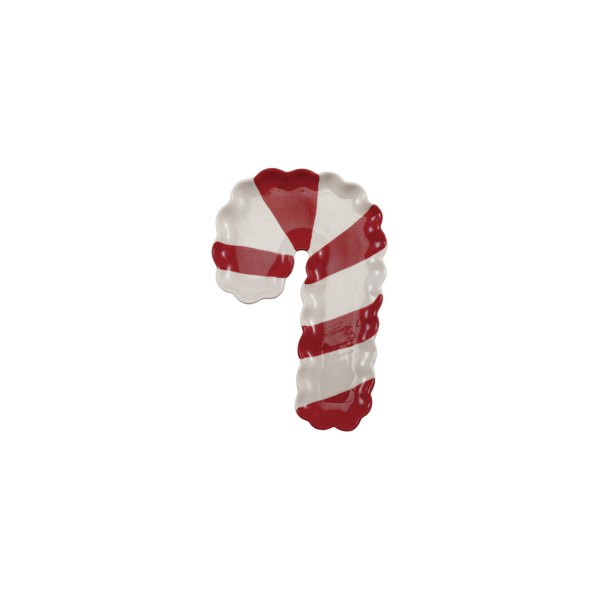 Stoneware Scalloped Striped Candy Cane Shaped Dish