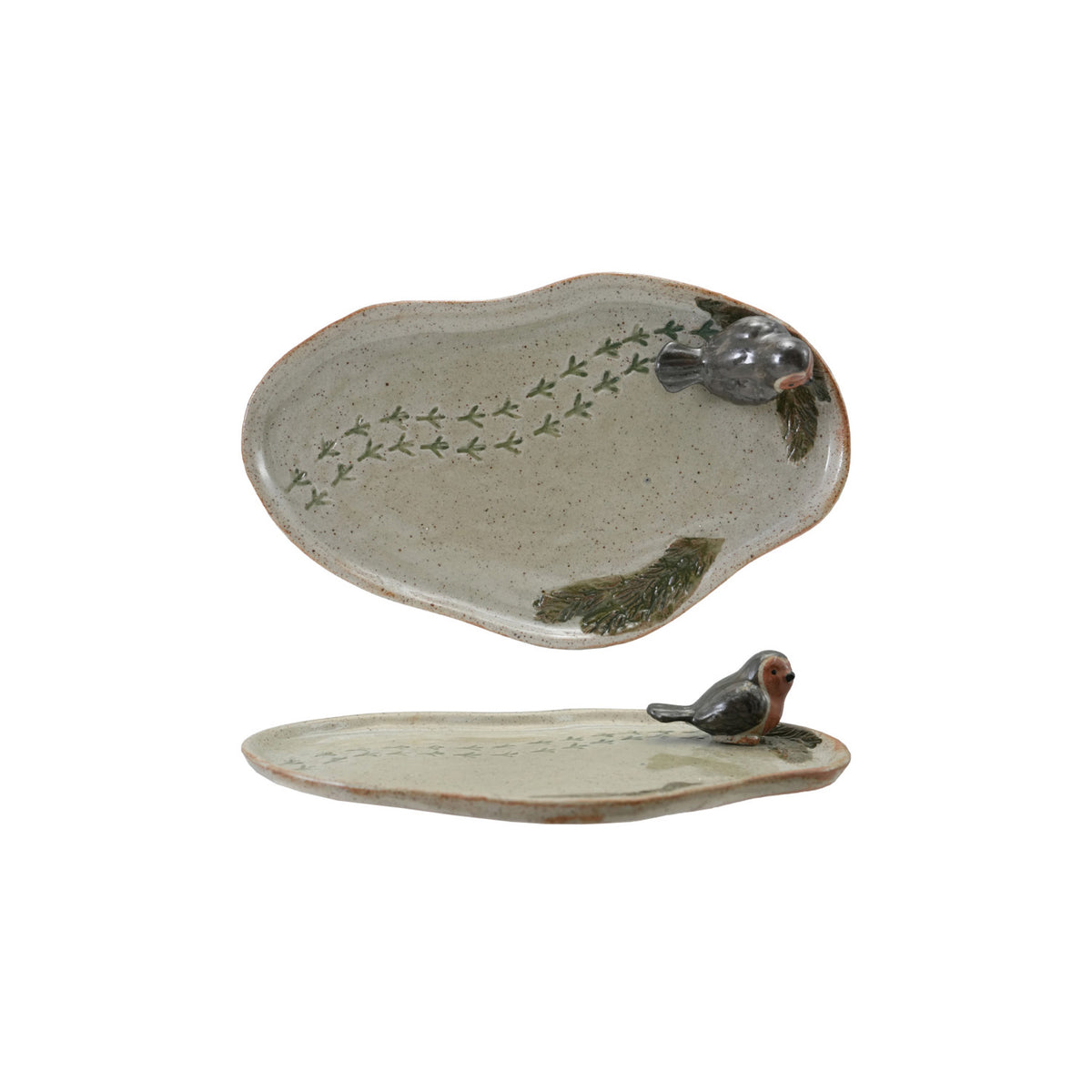 Stoneware Tray with 3D Bird & Bird Tracks