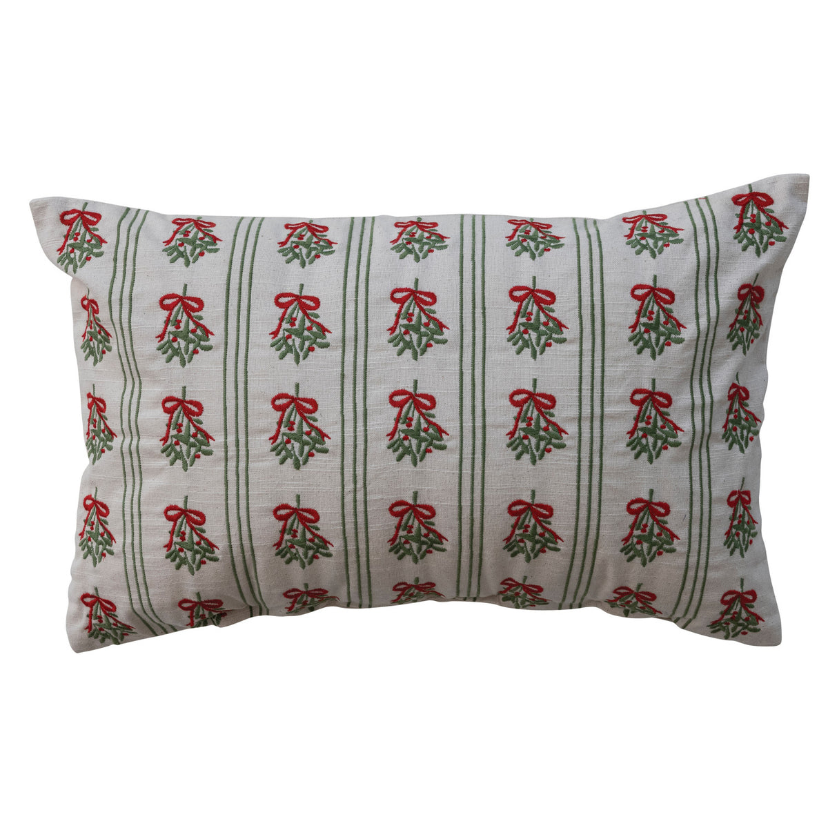 Cotton Lumbar Pillow with Mistletoe Pattern