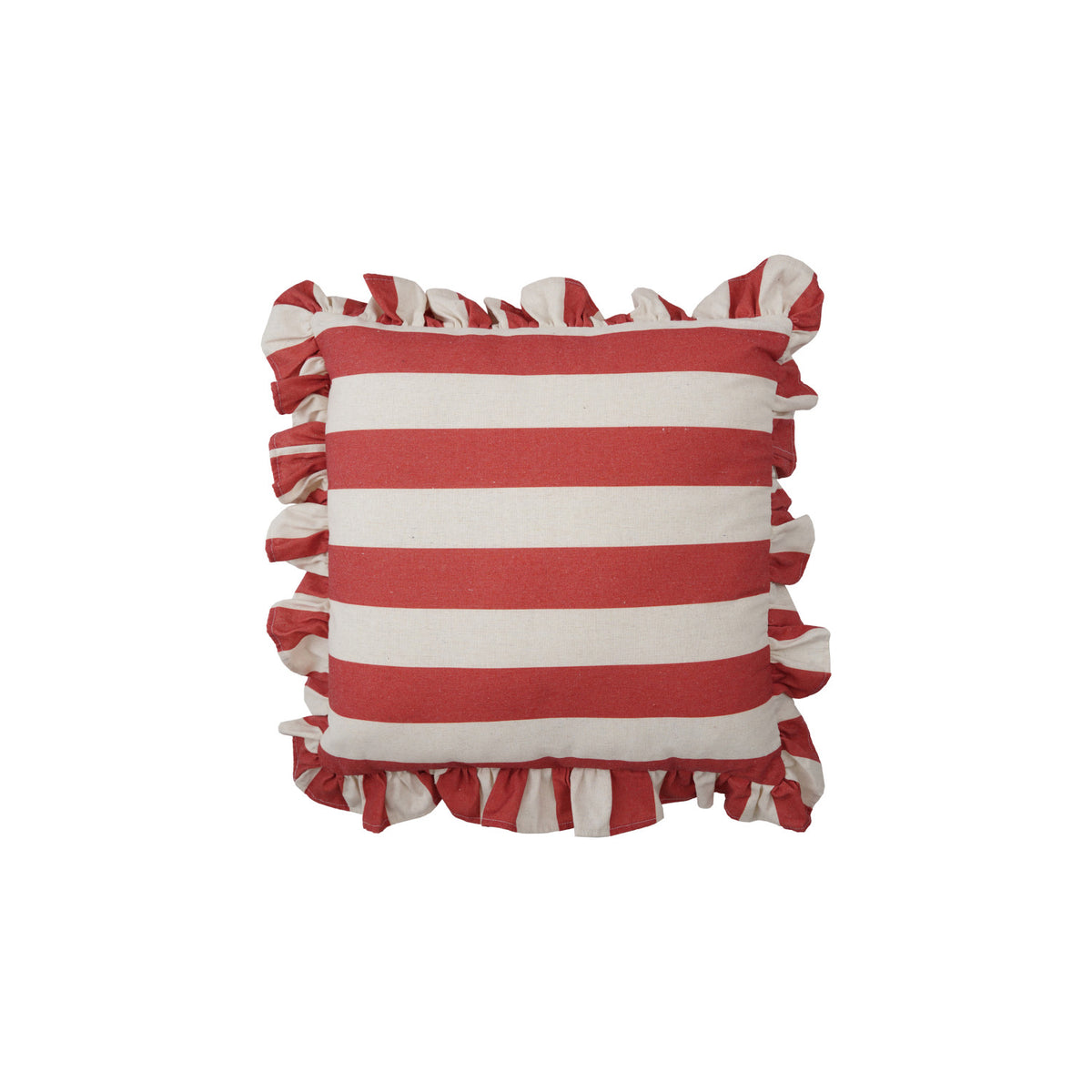 18" Square Fabric Red Striped Pillow with Ruffle
