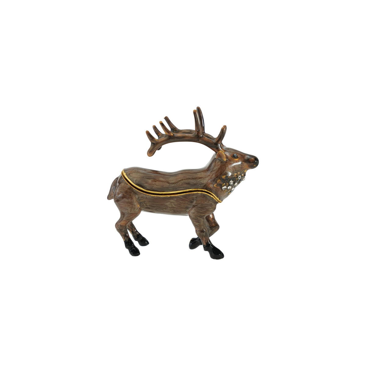 Enameled Metal Caribou Shaped Trinket Box with Jewels