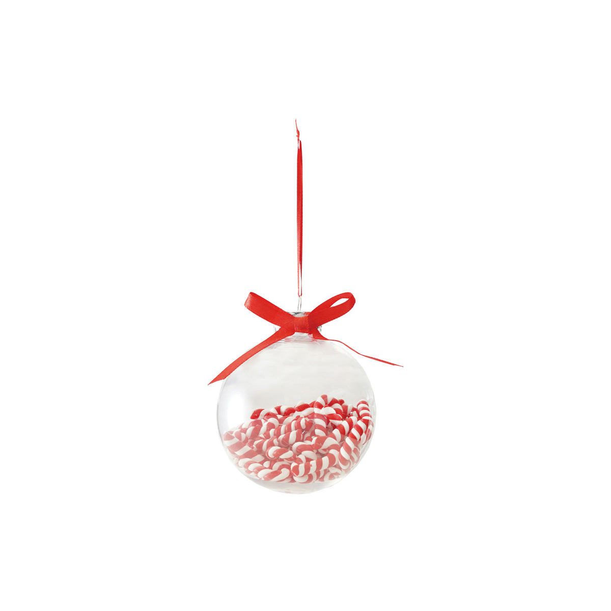 2 3/4" Glass Ball Ornament with Clay Candy Canes Inside & Bow