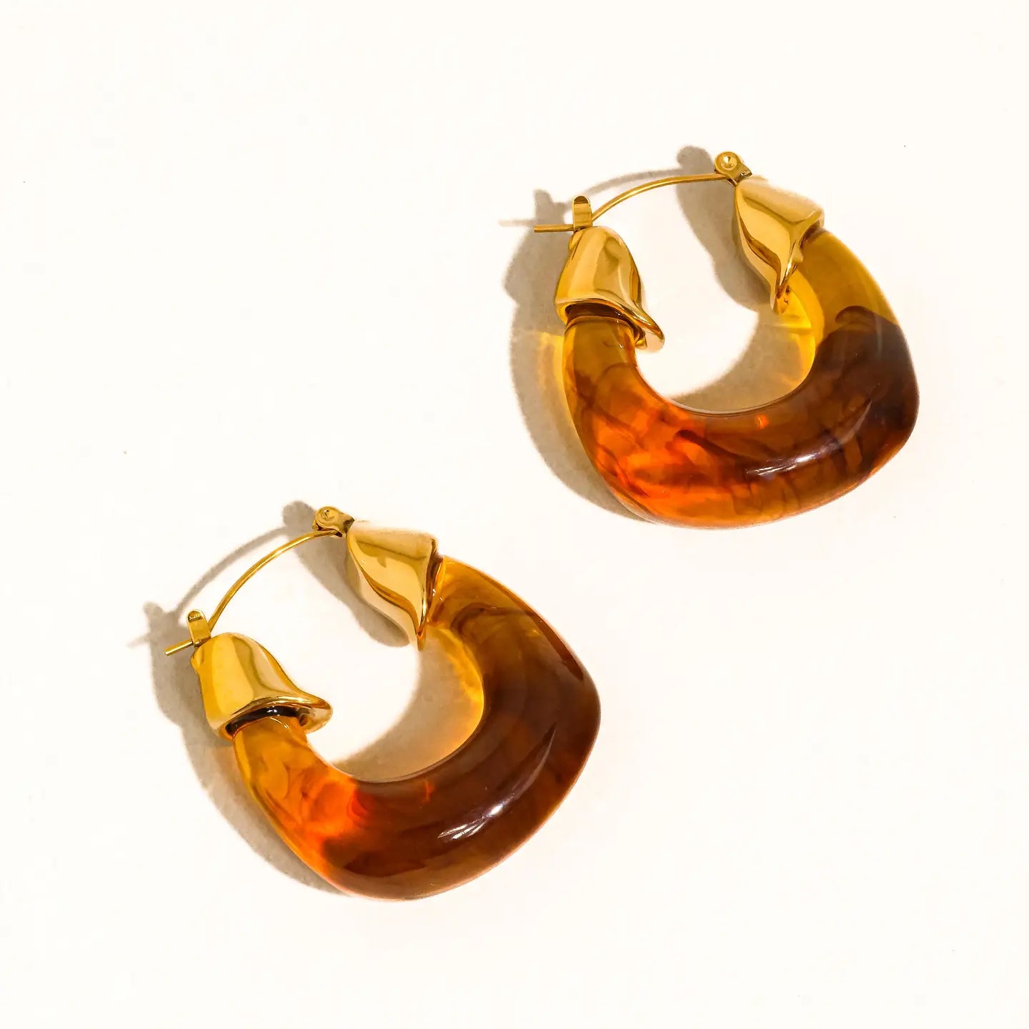 Gold Non-Tarnish Resin Hoop Earrings