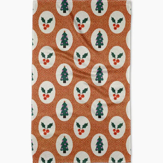 Vintage Holly Christmas Geometry Towel