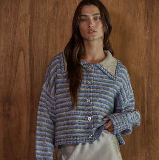 Striped Collared Cardigan