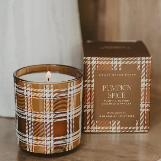 Pumpkin Spice 12oz Boxed Plaid Soy Candle