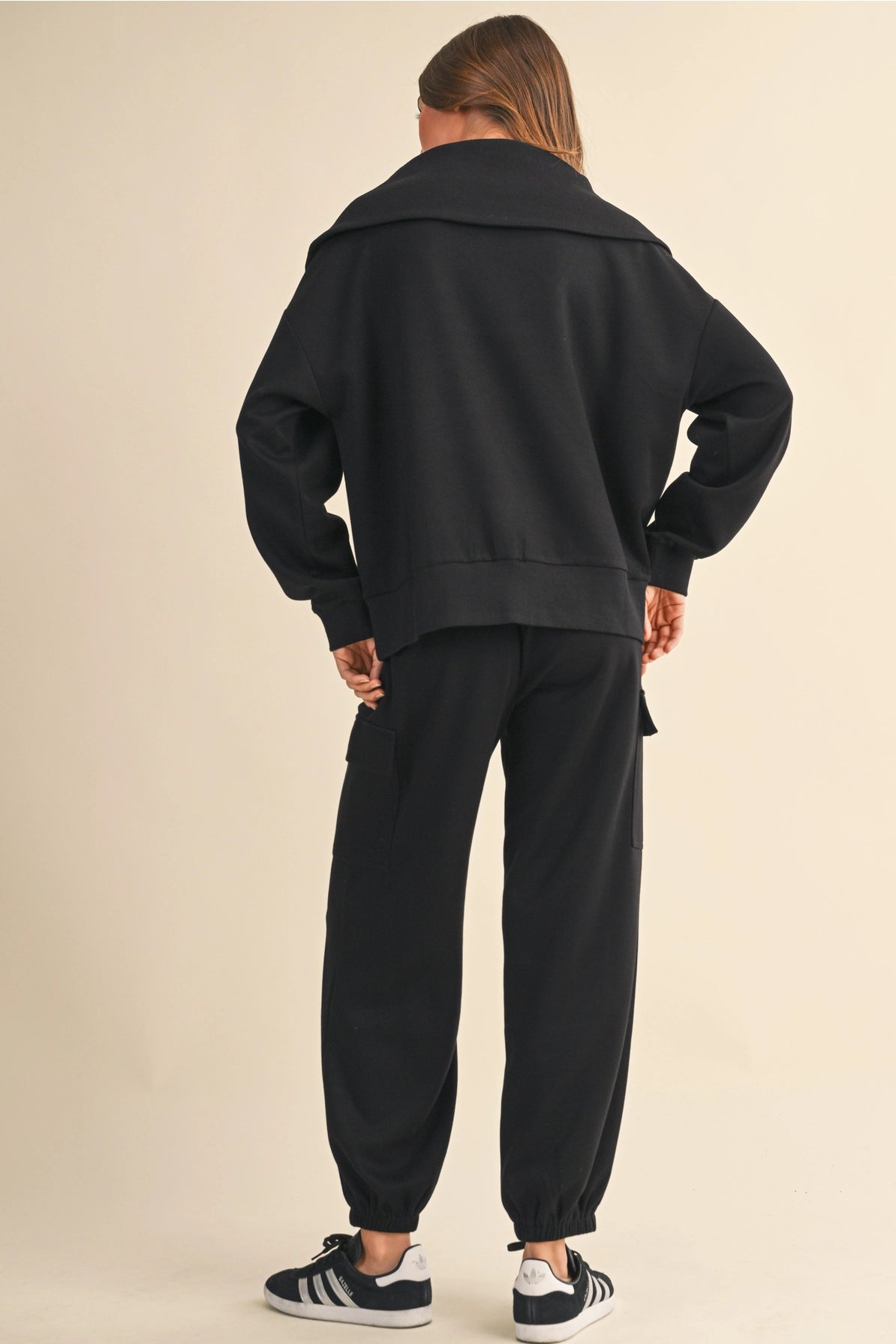 Oversized Collar Half Zip and Jogger Set