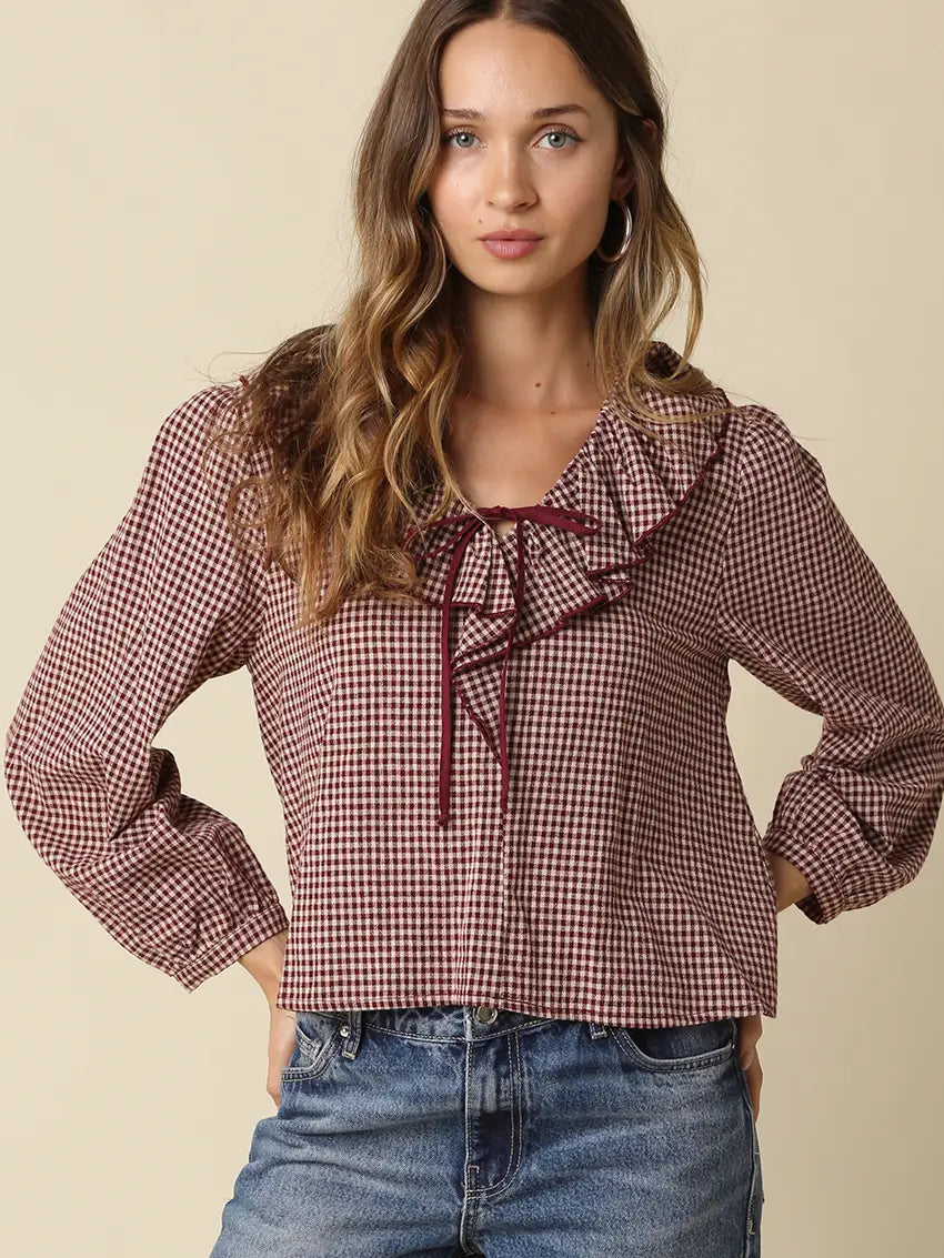 Alexa Gingham Ruffle Blouse