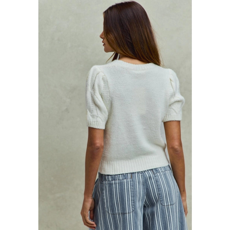 Soft Fuzzy Yarn Cable Knit Short Sweater Top