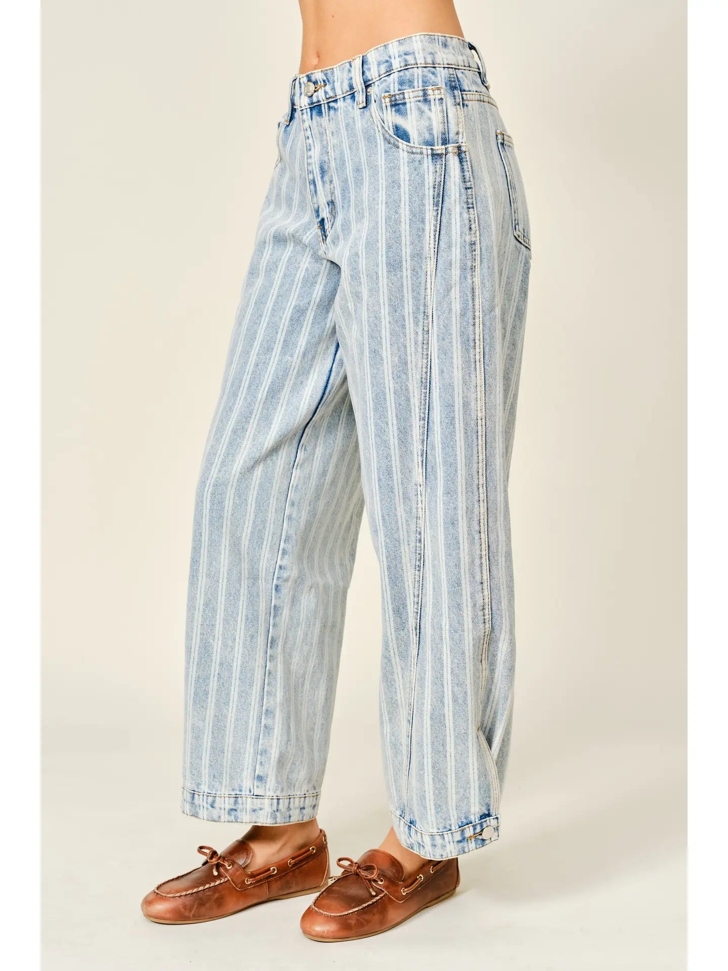 Striped Denim Balloon Washed Jeans