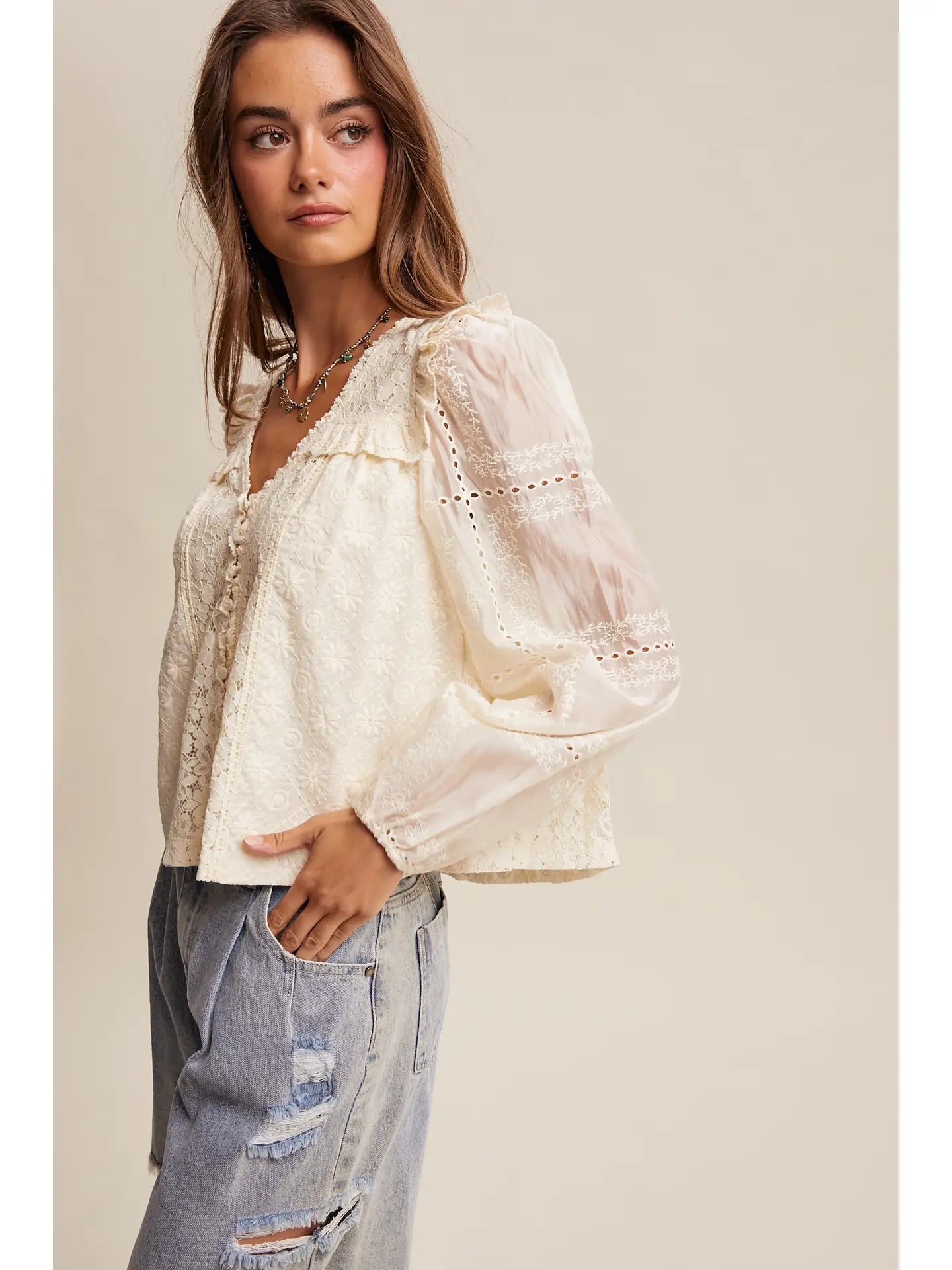 Delicate Embroidered Lace Blouse