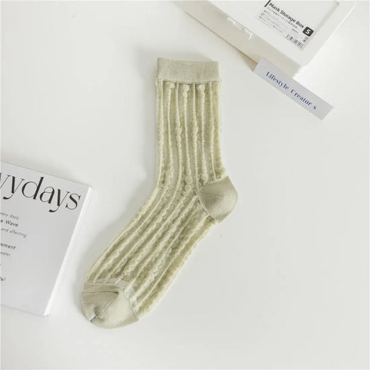 Polka Dot & Striped Sheer Crew Socks