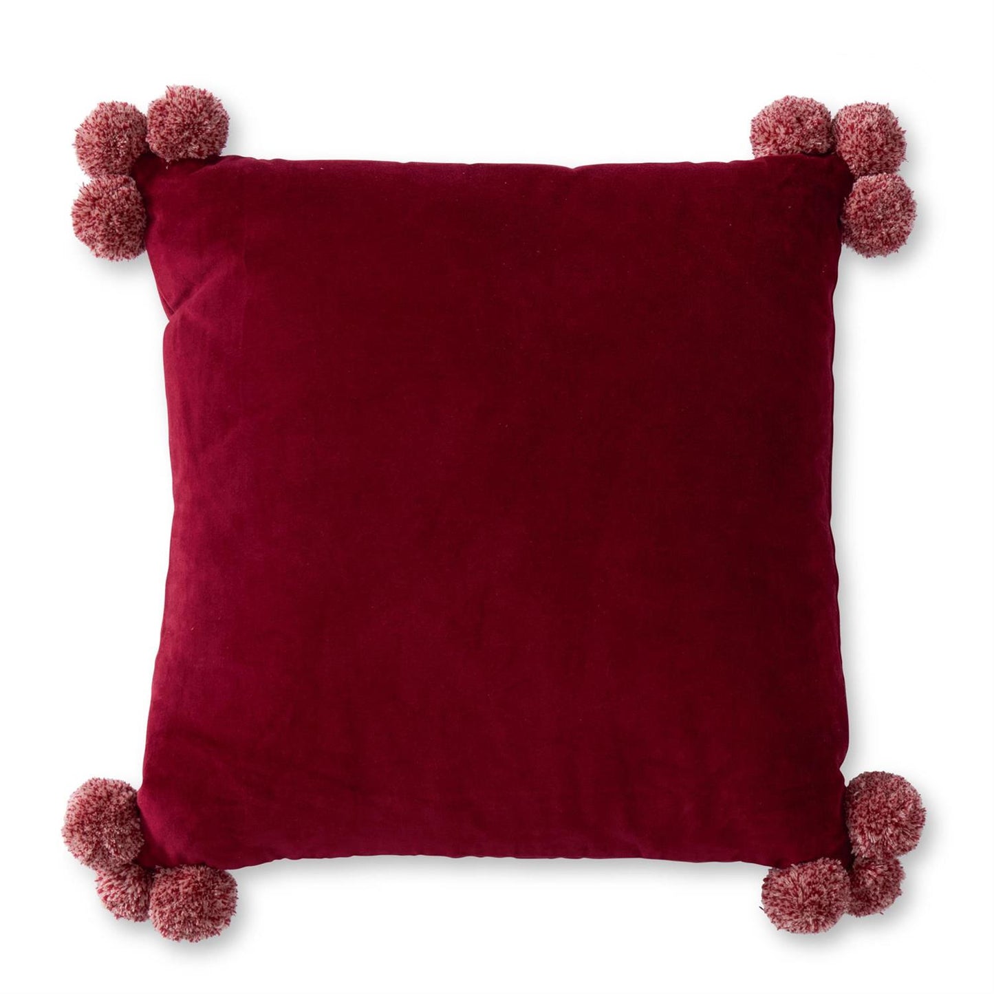 20" Burgundy Velet Pom Pom Pillow